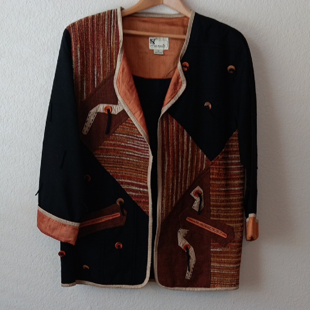 Chic Patchwork Jacket - Black And Brown - image 1